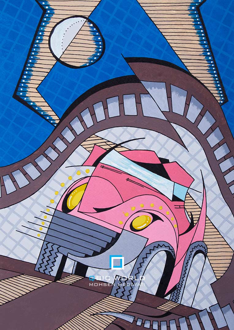 MOHSEN-HEDAYATI-CUBISM-PAINTING-DRIVER-OF-THE-NIGHT