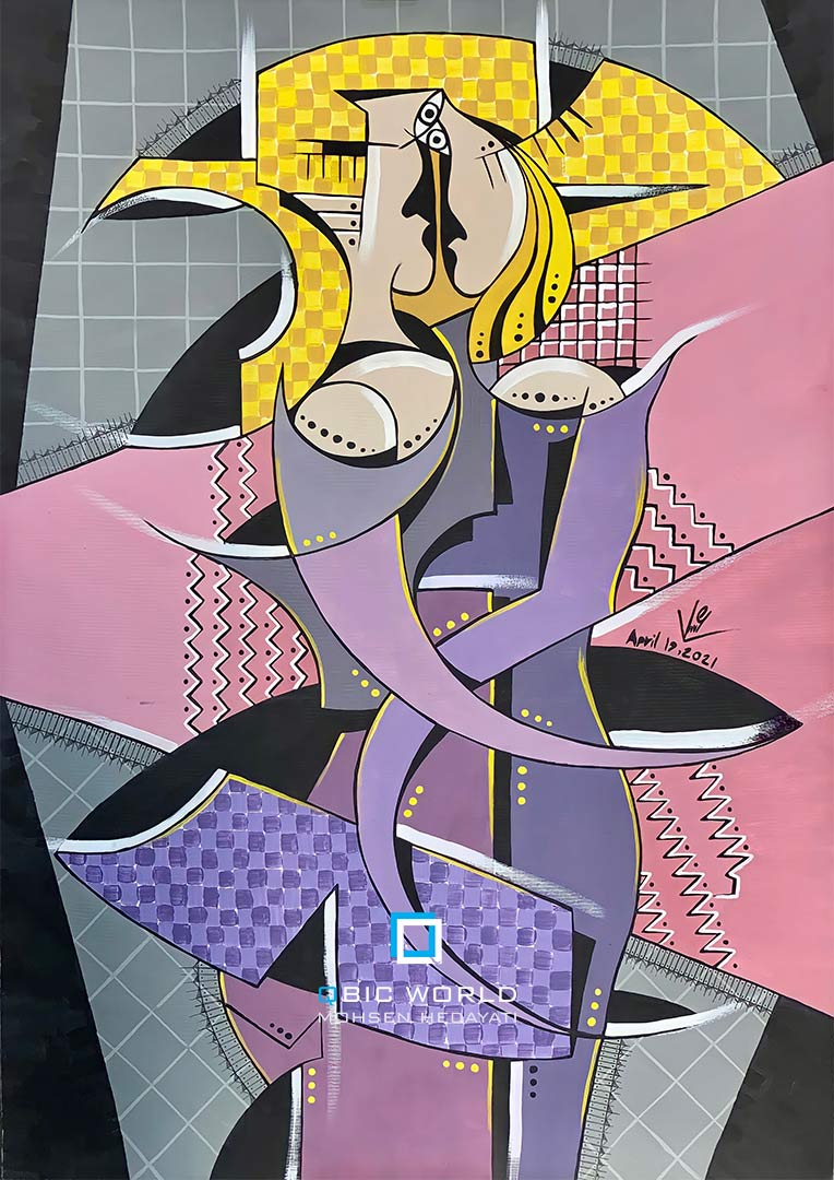 MOHSEN-HEDAYATI-CUBISM-PAINTING-One-hat-for-two-person