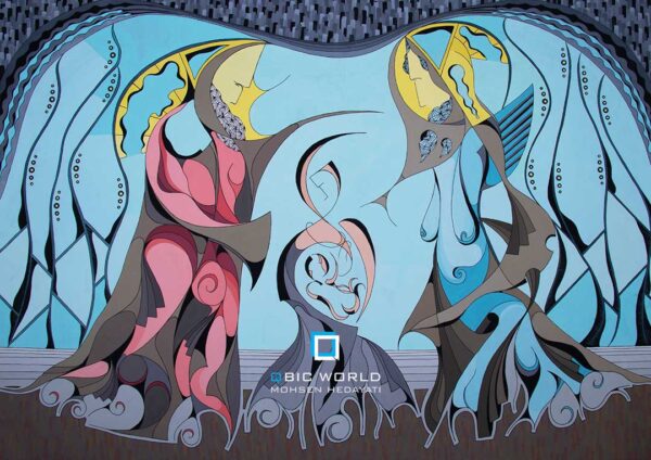 محسن-هدایتی-کوبیسم-نقاشی-روستای-بیوه