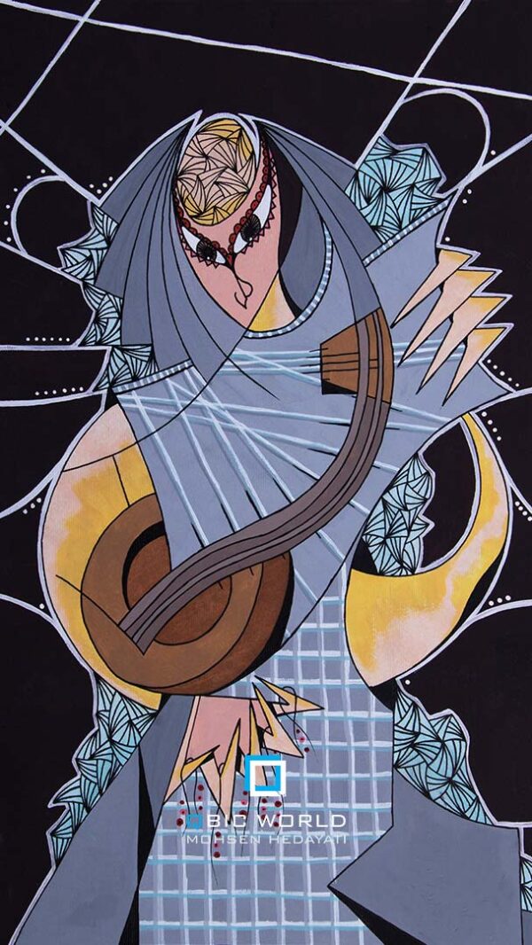 محسن-هدایتی-کوبیسم-نقاشی-نوازنده-زمین