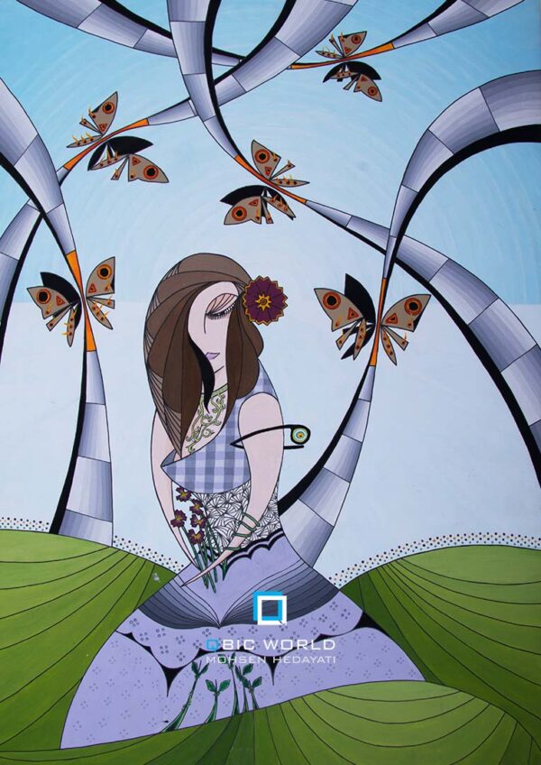 محسن-هدایتی-کوبیسم-نقاشی-گلهای-بنفشه